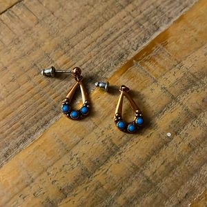 Small dangle copper and turquoise statement earrings